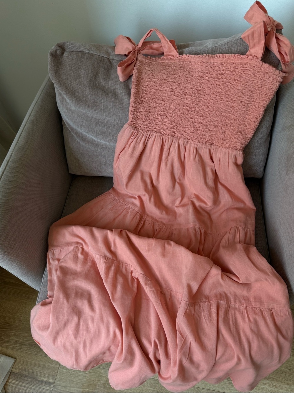 Wilfred Alba Smocked Maxi Dress Coral Pink Tiered S - Picture 3 of 13